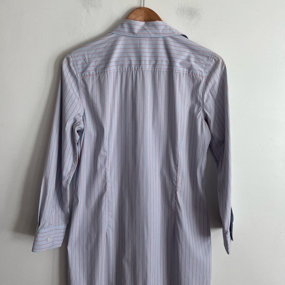 Theory Striped Orange and Light Blue Cotton Blend Shirt Dress - Picture 6 of 9